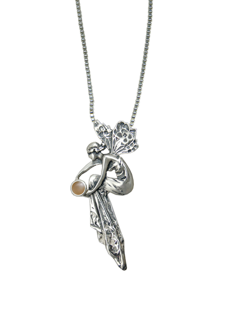 Sterling Silver Fairy of Memories Pendant With Peach Moonstone